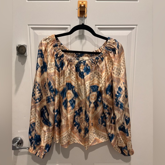 Ulla Johnson Nadya Printed Silk Off-the-Shoulder Blouse - Picture 6 of 9